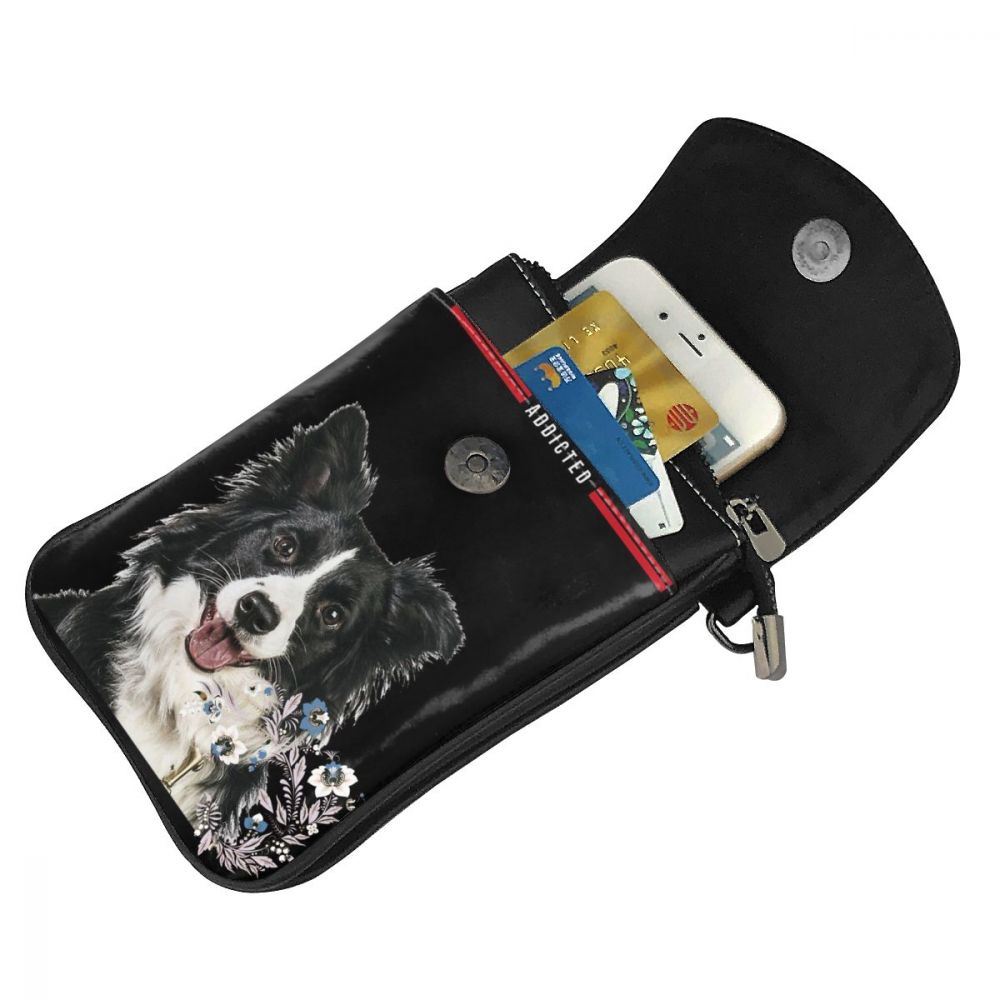 New Women's Bag Mini Letter Shoulder Bag Border Collie Dog Print Wild Fashion Small Mobile Phone Bag Personality Crossbody Purse