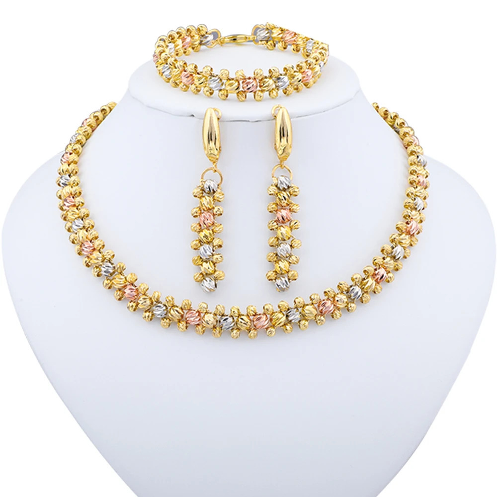 Dubai Colored Necklace Earrings Bracelet Jewelry Set Indian Jewelry Fashion Dinner Party Daily Clothing Accessories 241106