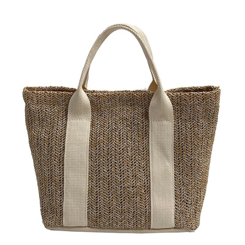 Summer Trend Straw Bags New Popular Hit Color Handbags for Women Zipper Color Matching Tote Bag