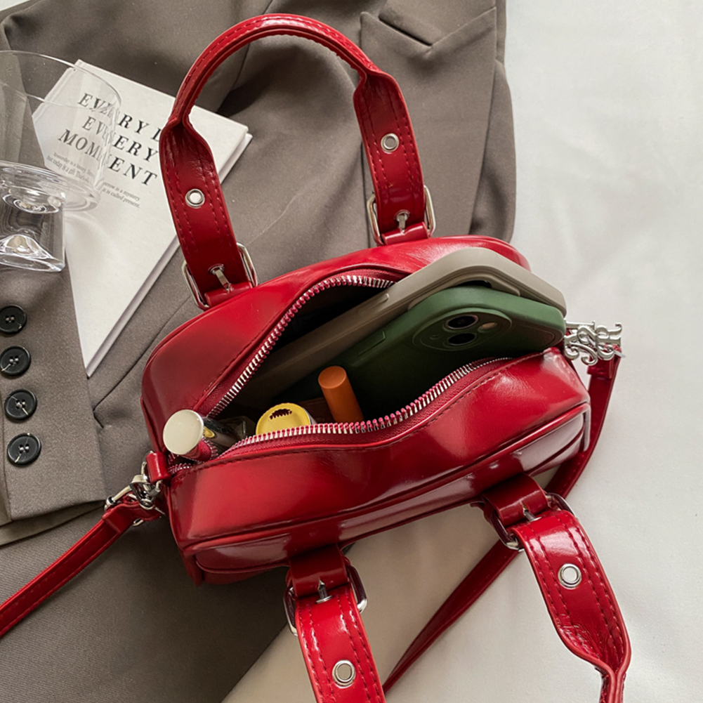 Retro Red Women's Satchel Hobo Bag Patent Leather Multi Pocket Luxury Designer Handbag Female Shoulder Underarm Bag Tote Purses