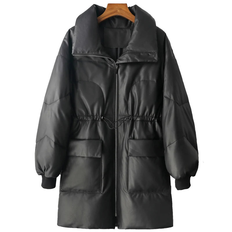 Womens genuine leather down jacket winter down collar brushed thick warm foam outer womens sheepskin coat 241107