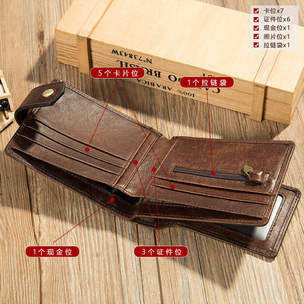 100% Genuine Leather Men Wallet Vintage Fashion Cowhide Card Holders Coin Pocket Bag Large Capacity Purse High Quality Gift