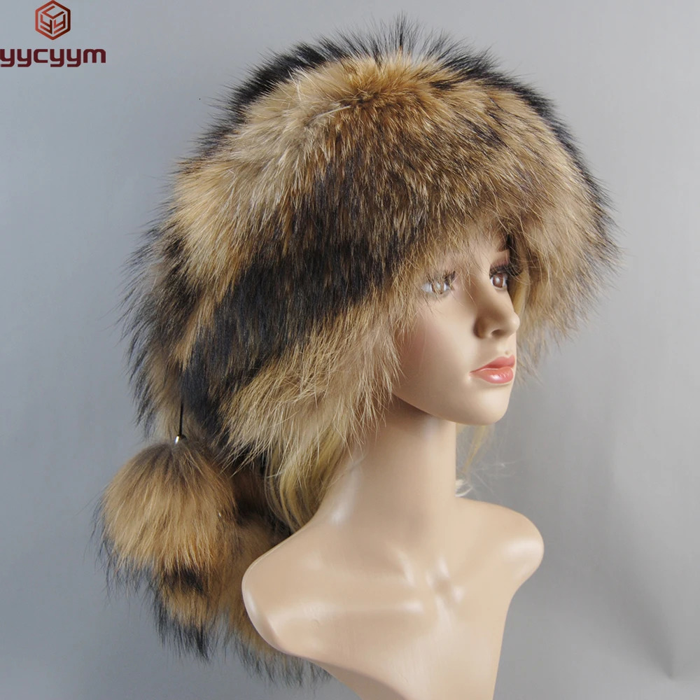 womens Russian Ushaka pilot hunter real fox fur bomber hat fox fur hat dome Mongolian hat natural raccoon fur hat 241106