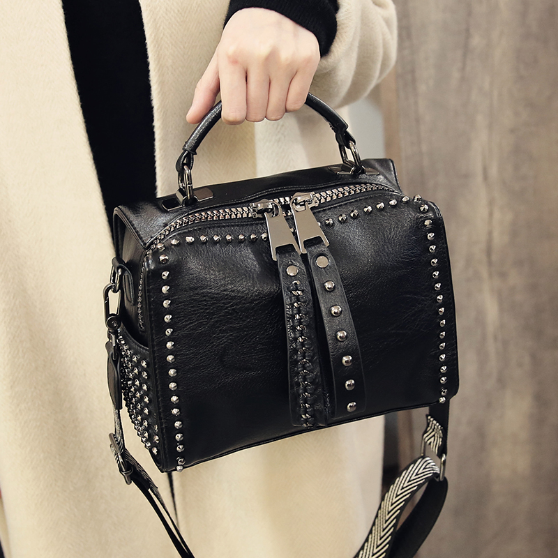 Brand Women Leather Handbags Fashion Rivet Female Bag Black High Capacity Crossbody Bags for Ladies New Luxury Shoulder Bag