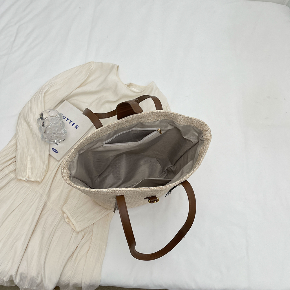 Women Fashion Woven Tote Bag Large Capacity Underarm Bag Summer Straw Weaving Ladies Shoulder Bag Vacation Elegant Tote Handbags