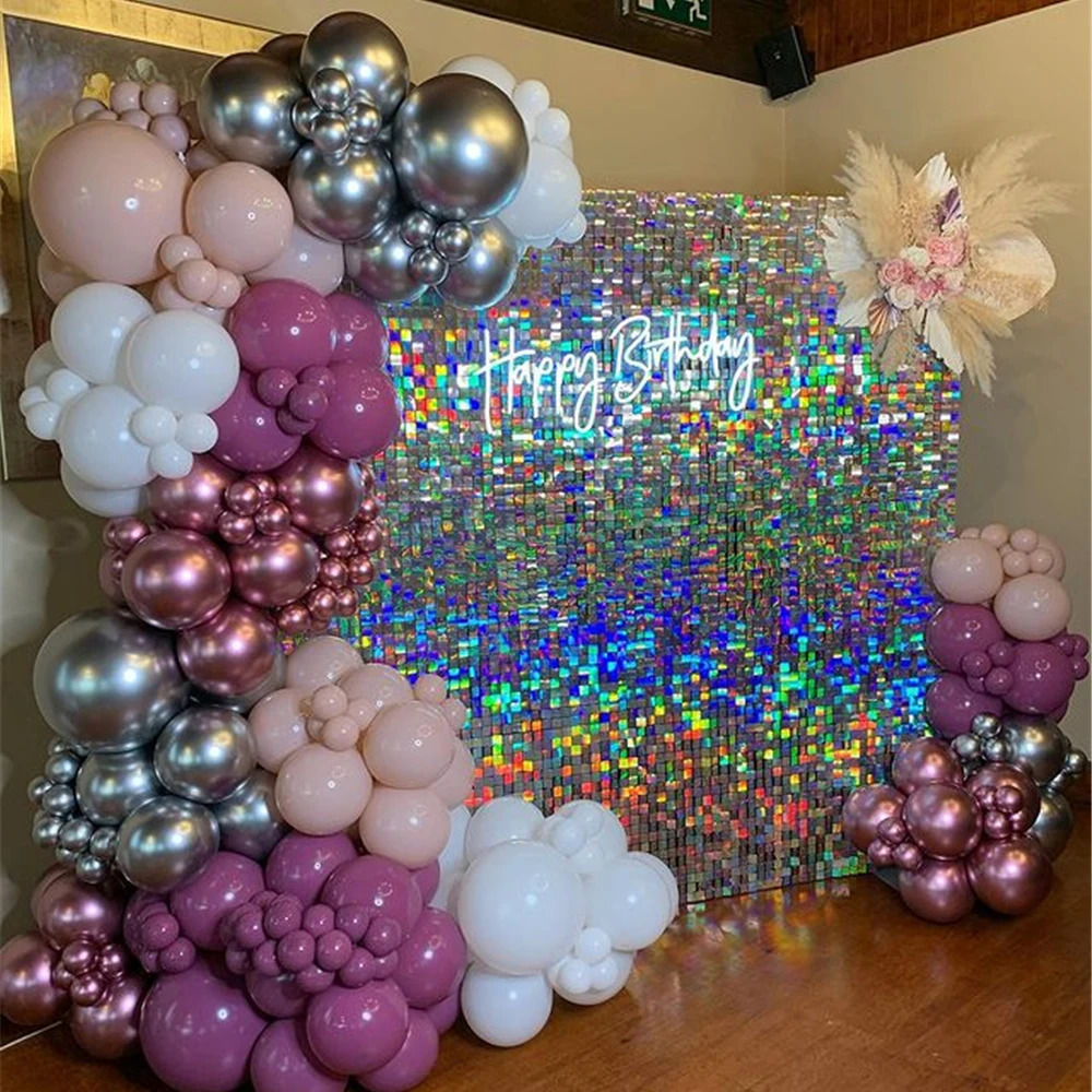 90x180cm Shimmer Wall Backdrop 18Pcs Iridescent Silver Sequin Shimer Panels for Birthday Party Wedding Marriage Decorations 241107