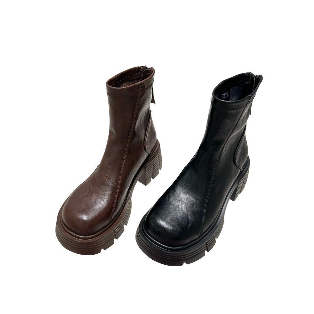 Minimalist Front Lace-up Combat Boots 5Cm Chunky Heel Platform Women Boots British Style Thick Sole Increase Height Casual Boots R241107
