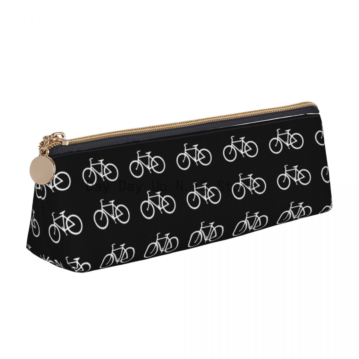 White Bicycles Leather Pencil Case Vintage Bikes Back to School Boy Girl Pencil Box Vintage Large Capacity Triangle Pen Pouch