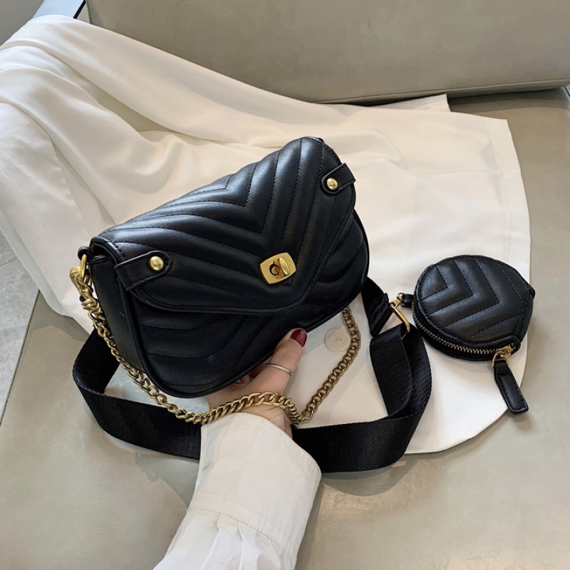 Women's Leather New Embroidered Thread Bag, Fashion Texture Locking Single Shoulder Crossbody Bag