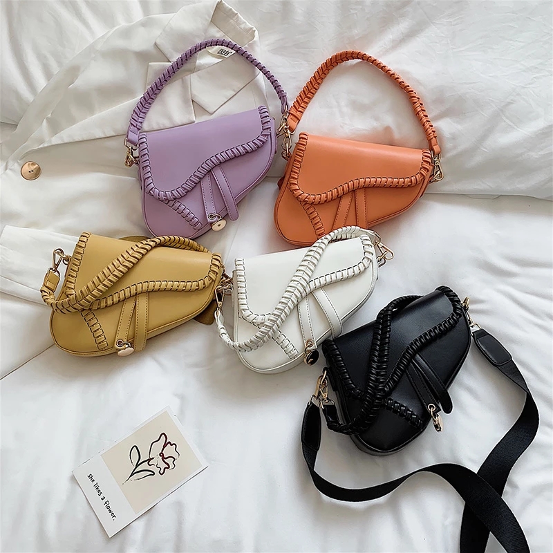 Fashion Saddle Women Bag One Shoulder Handle Trend Casual Hasp Zipper PU Material Polyester Inside Lock Ornament Bag