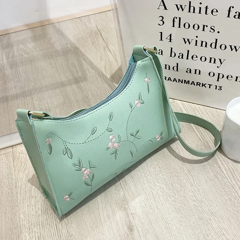 Women's Handbags Fashion Embroidered Underarm Bag Women Mini Matte Leather Shoulder Bags Designer Clutch Messenger Bag Wallets