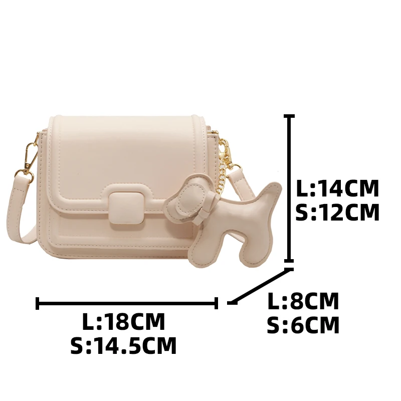 Female Flap Shoulder Bag Beige Pu Leather Elegant Women´s Wallets Crossbody Bags Aesthetic Kawaii Puppy Pendant Ladies Handbags