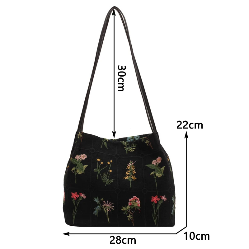 Large-capacity Embroidered Tote Bag Women Summer Trendy Cloth Bag Niche Embroidery Shoulder Bag Texture Bucket Bags Canvas Bags