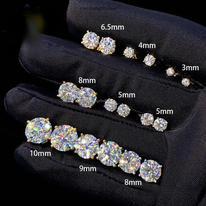 Affordable Price Screw Back VVS Moissanite Hip Hop S Sier 10K 14K Gold Dia Round Solitaire Stud Earrings Free shipping