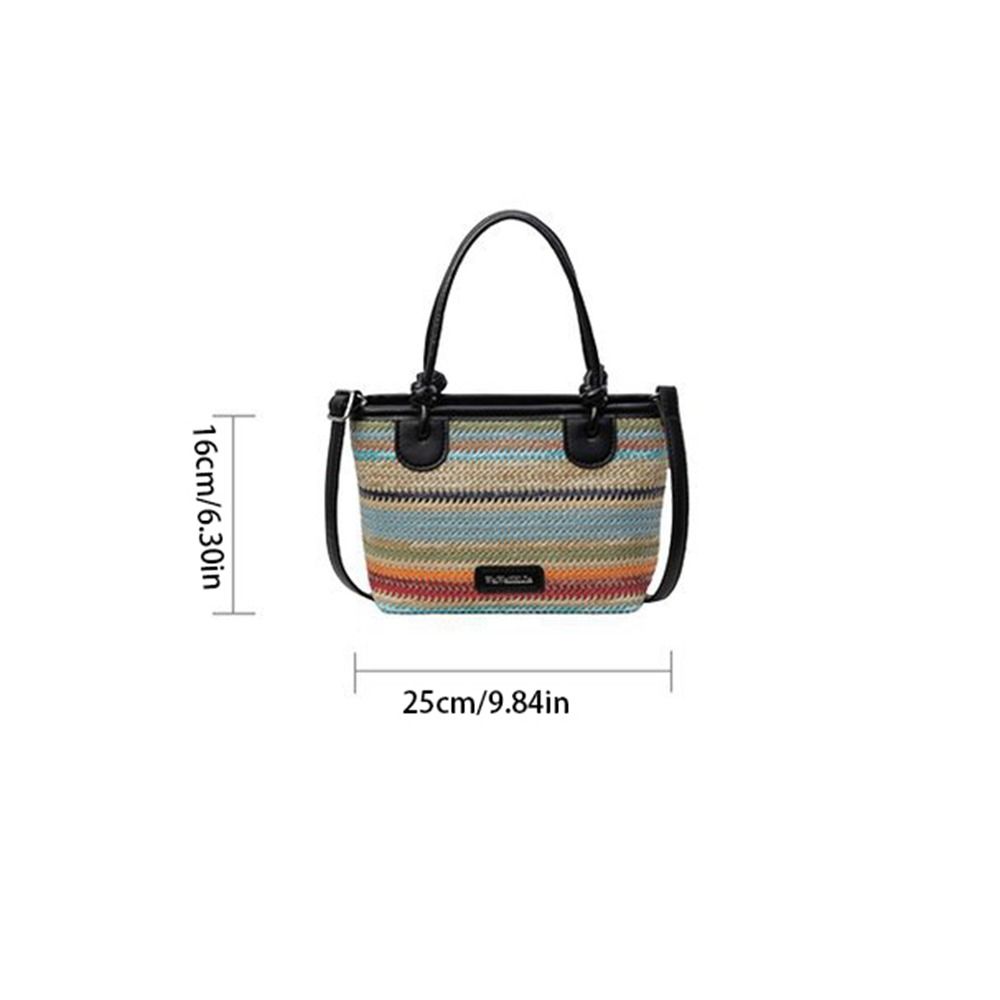 Cute Shoulder Bag Weave Straw Bag Hollow Out Crossbody Bag Beach Bag Bucket Bag Bohemian Style Rainbow Color Handbag Girls