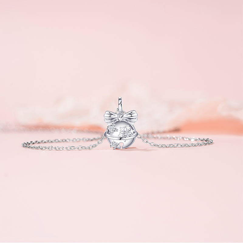 Festive Winter Jewelry - Snowflake & Planet Bell Pendant Necklace for Ladies
