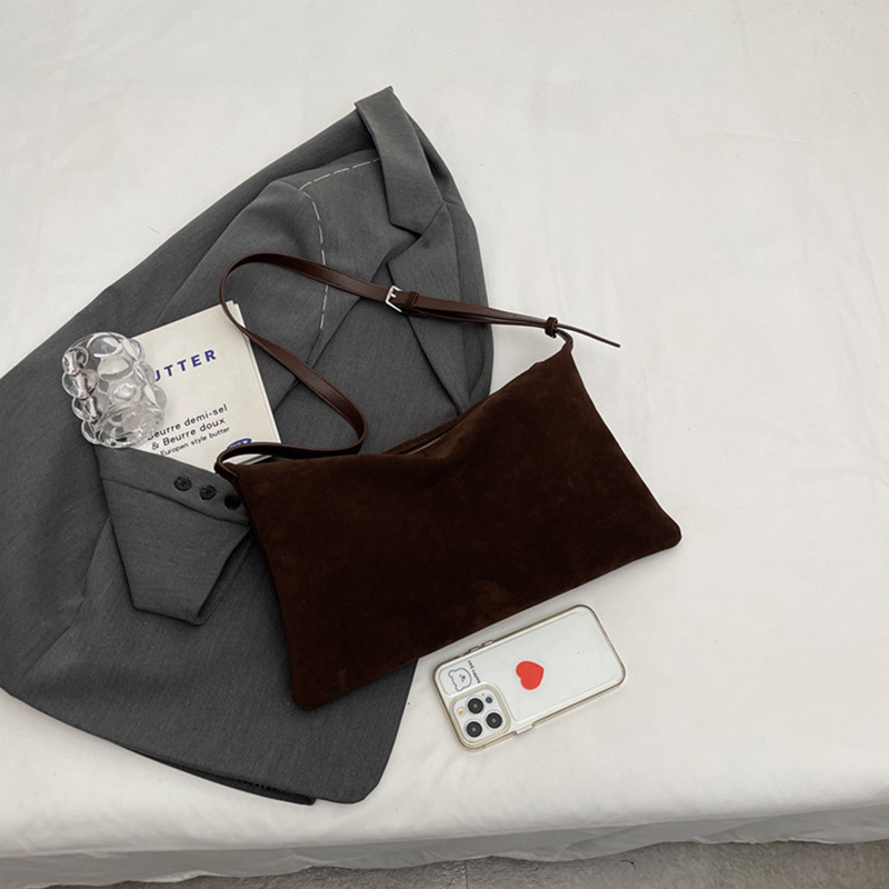Brand Vintage Suede Lady Tote Bag New Large Capacity Commute Shoulder High-end Crossbody Bags Fashion Design Coffee Underarm Bag