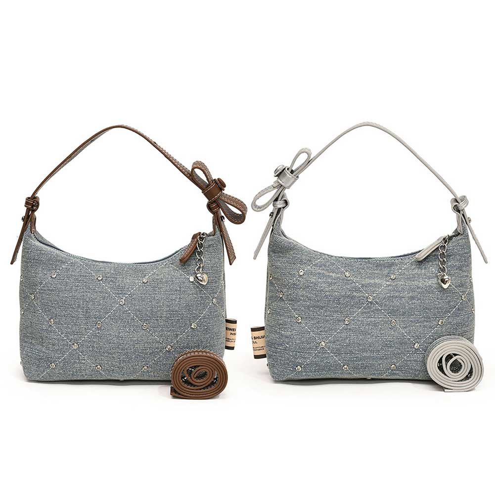 Women Vintage Satchel Bag Adjustable Strap Denim Rivet Armpit Handbag Large Capacity Luxury Underarm Bag Female Dating Bag