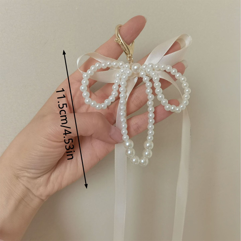Y2K Ribbon Bowknot Pearls Bag Pendant Charm Keychain Elegant Beaded Keyring Sweet Key Chain Phone Key Bag Hangings