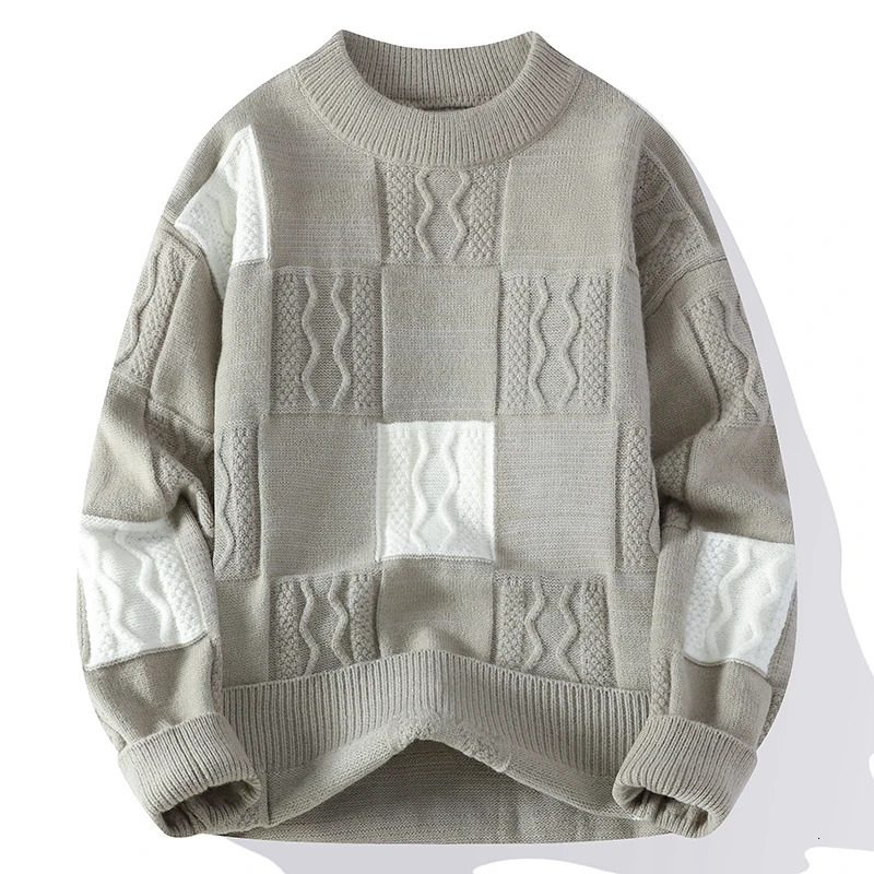 Winter Warm Casual Pullover Sweater Colorblock Hip-hop Men Streetwear Crewneck Knitted Fashion Autumn Knitwear Jumper 241108