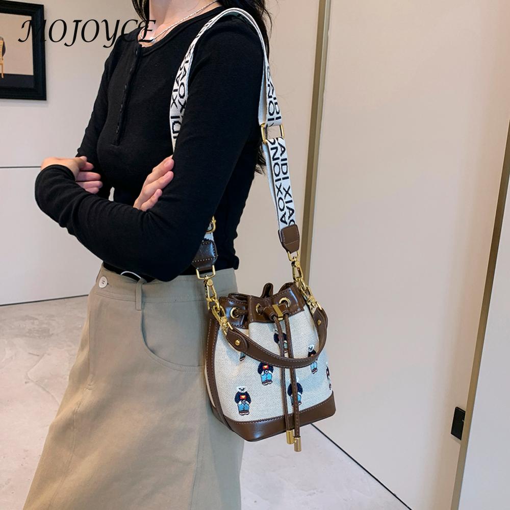 Bucket Bag for Women Embroidered Top Handle Handbag Removable Strap Crossbody Bag Tote Handbag Commuter Travel Bag