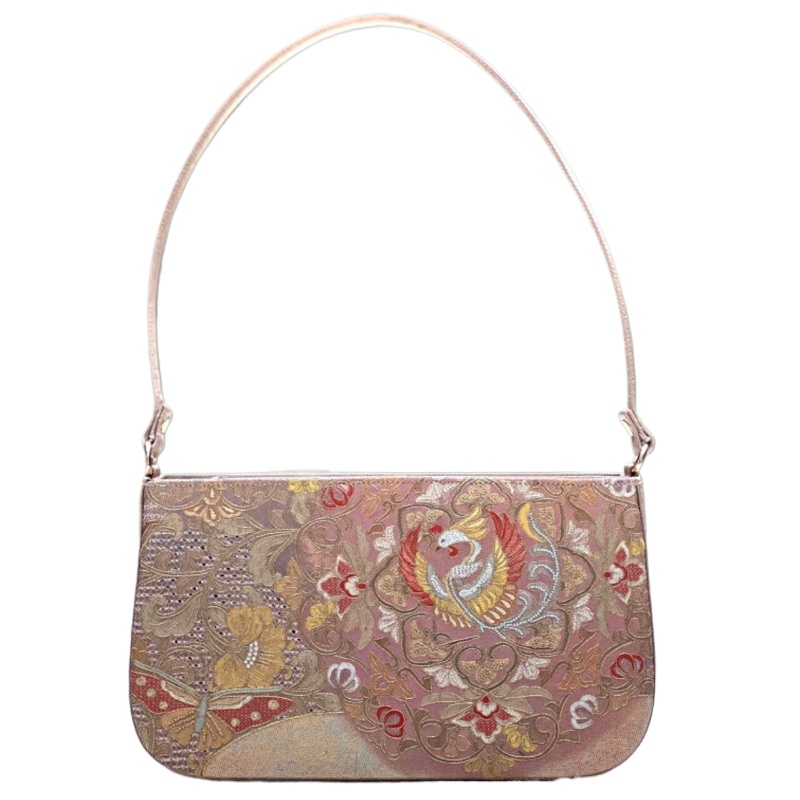 High-end underarm single shoulder women's hand embroidery metal silk embroidery pan gold seed embroidery silk