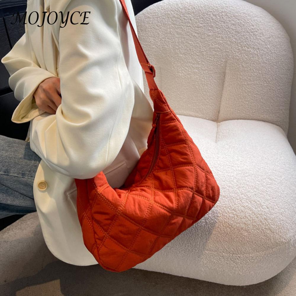 Women Simple Commuting Bag Solid Color Quilted Diamond Lattice Tote Bag Adjustable Strap Large Capacity for Autumn Winter