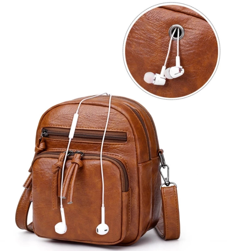 Dropshpping New Vintage Crossbody Bags for Women Double Compartments Shoulder Bag Soft PU Leather Handbag Large Capacity