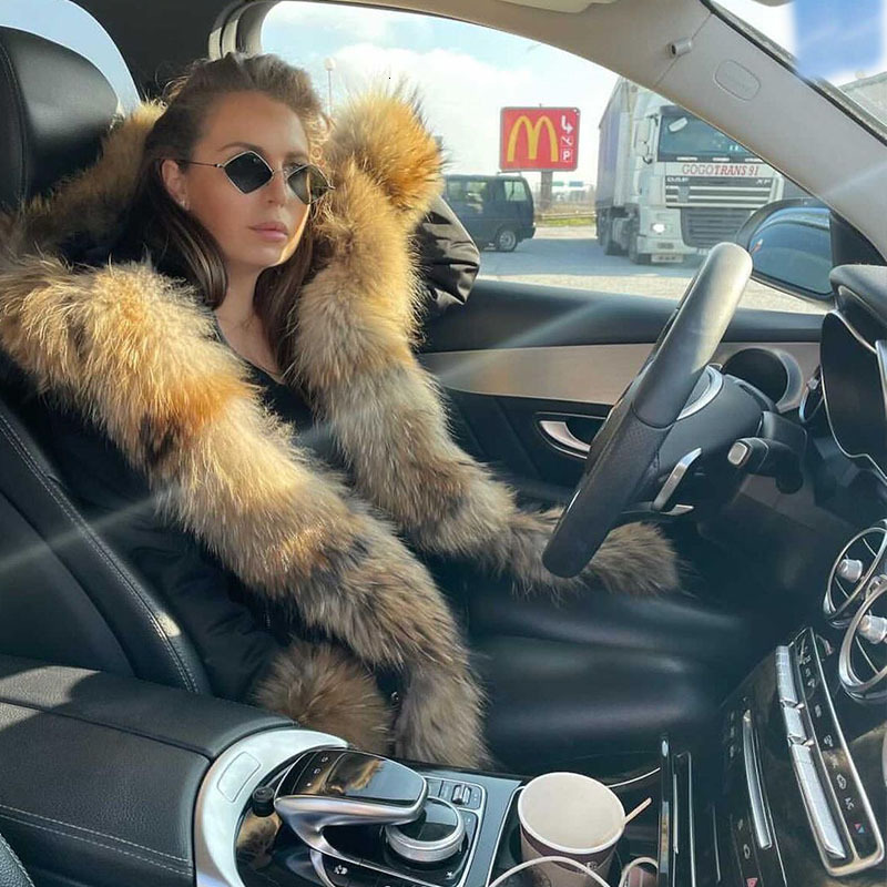 MAOMAOKONG 2024 Winter Women Natural Fox Collar Cuff Black Jackets Outwear Thick Real Parka Women's Fur Coat