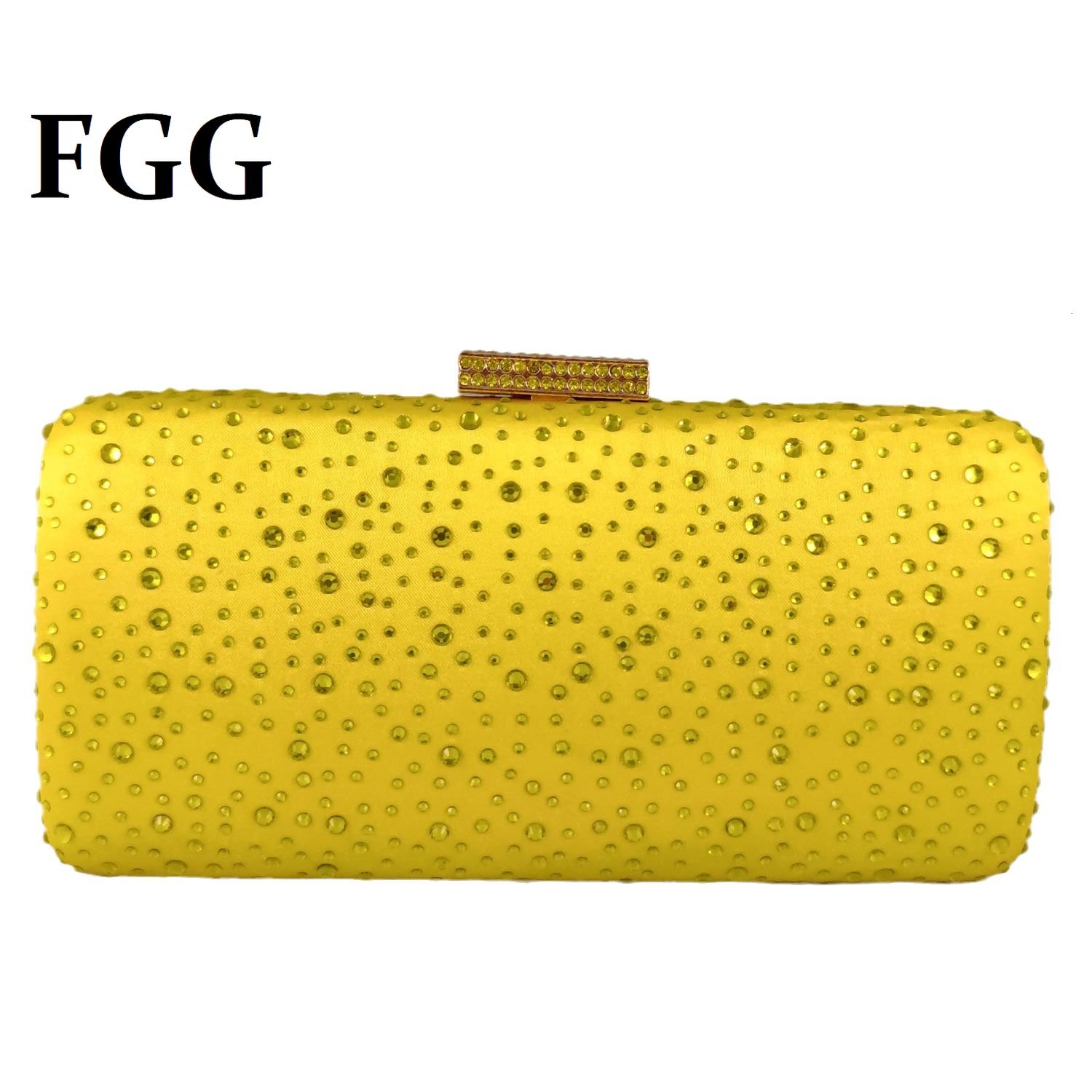 Boutique De FGG Women Yellow Crystal Evening Bags Wedding Party Rhie Purses and Handbags Bridal Box Clutch Bag