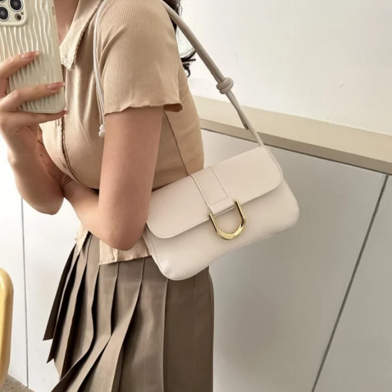 Casual Fashion Shoulder Bag Simple PU Leather Handbag Armpit Small Bag Ladies Hundred Crossbody Retro Armpit Bag
