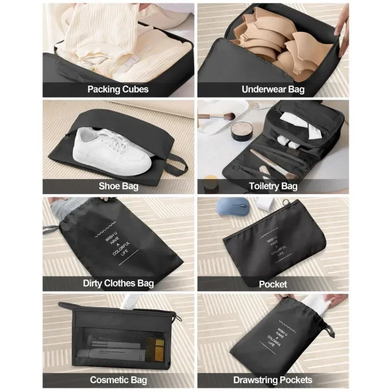 10Pcs Suitcase Storage Bag Foldable Shoes Clothes Underwear Sort Makeup Bag Travel Essentials Organizer Pouch