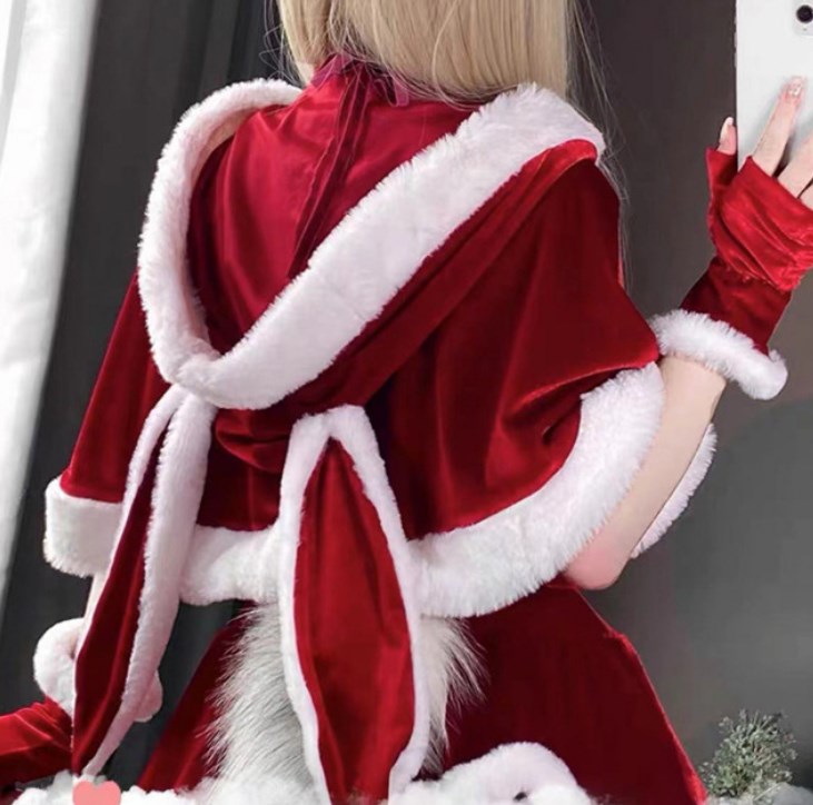 Casual Dresses Women Christmas Cosplayer Sexy Christmas Dress Suit Red Short Skirt Rabbit Ear Shawl Cat Maid Cosplay Costume Party Dress Up Festival R
