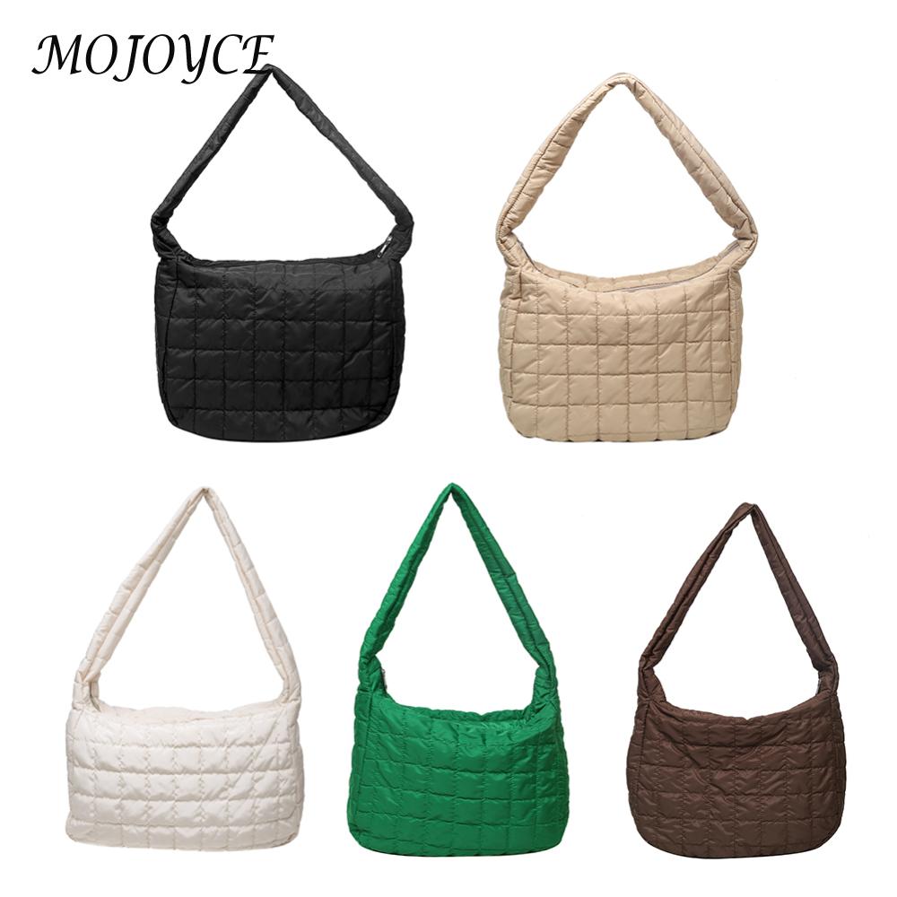 Autumn Winter Vintage Nylon Lattice Shoulder Bag Pure Color Large Crossbody Bags