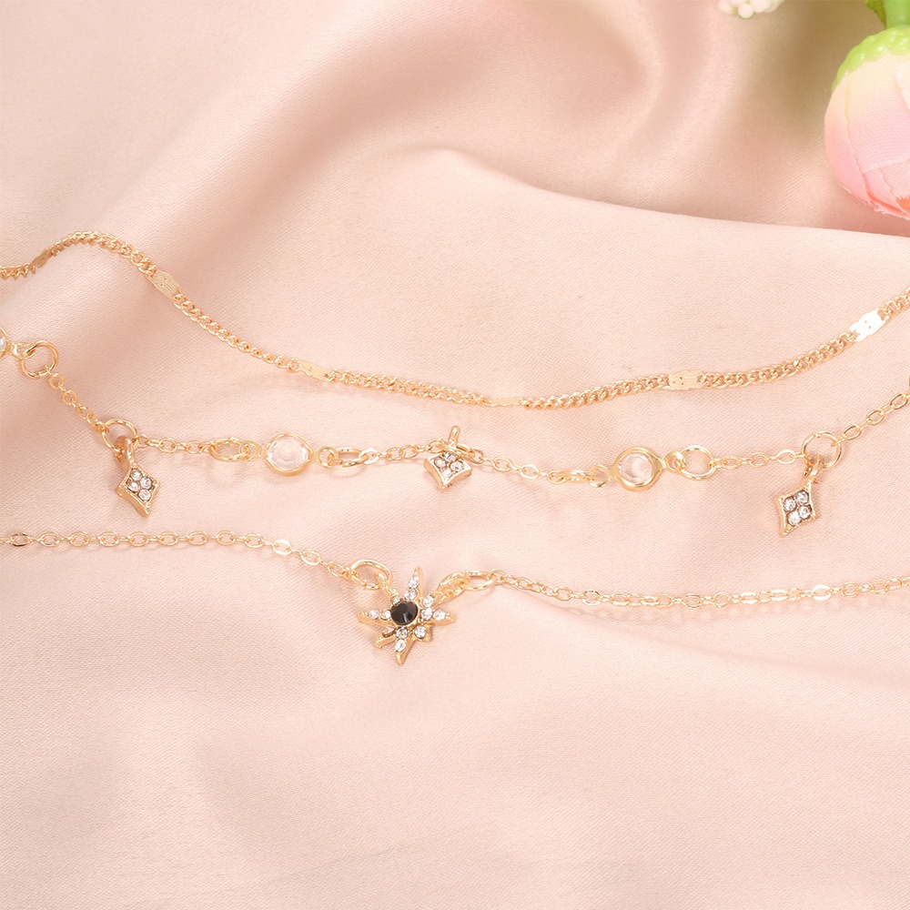 Cross Border European and American Diamond Studded Star Fashion New Crystal Splicing Alloy Fancy Chain Multi-layer Temperament Necklace