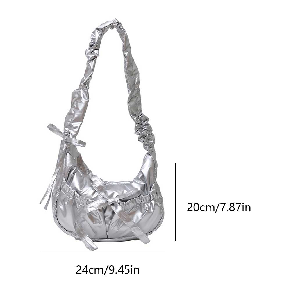 Women Chic Tote Handbag with Ruched Drawstring Strap Bow Casual Underarm Bag Solid Color Cute Sling Bag Female Daily Handbag