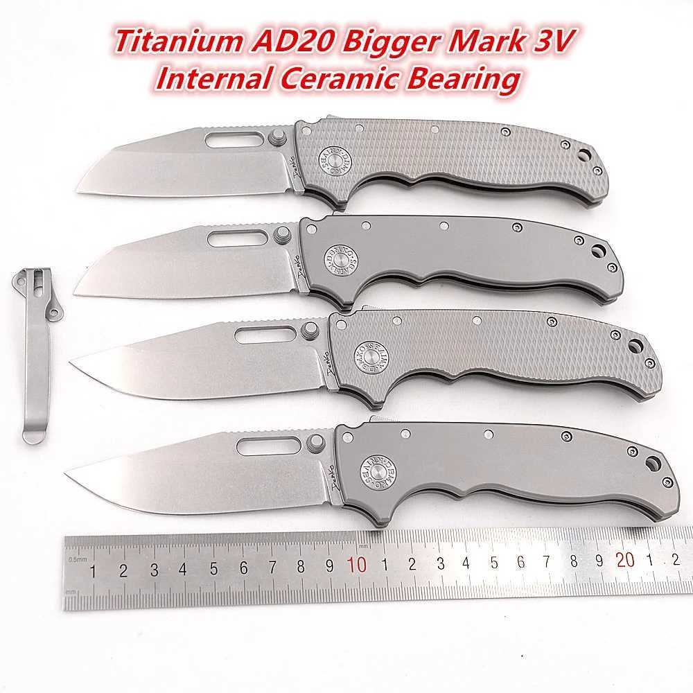 JUFULE 2023 Large Ad20 Shark Ceramic Bearing Titanium Handle D2 Mark 3V Folding Tactical Camping Hunting EDC Tool Practical Knife X241108