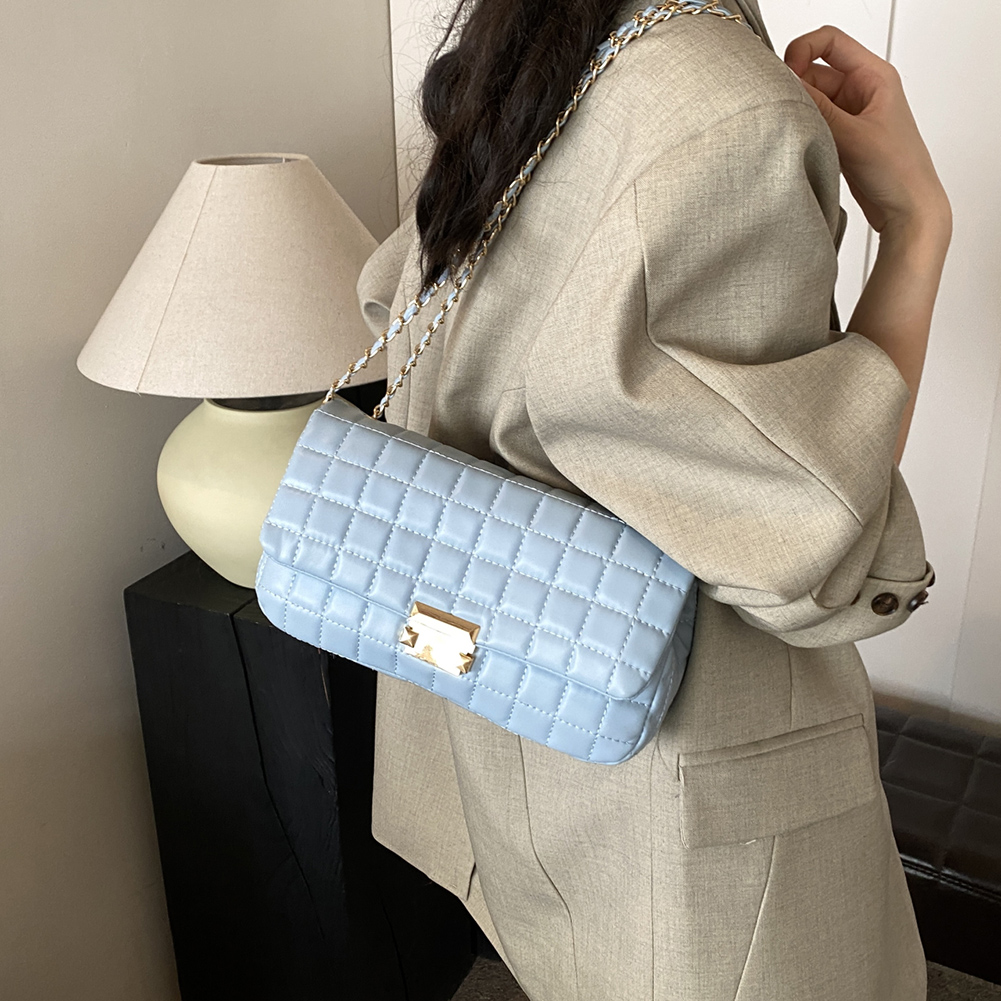 Quilted Crossbody Bag for Women with Chain Square Bag PU Leather Solid Color Satchel Purse Travel Commuter Bag