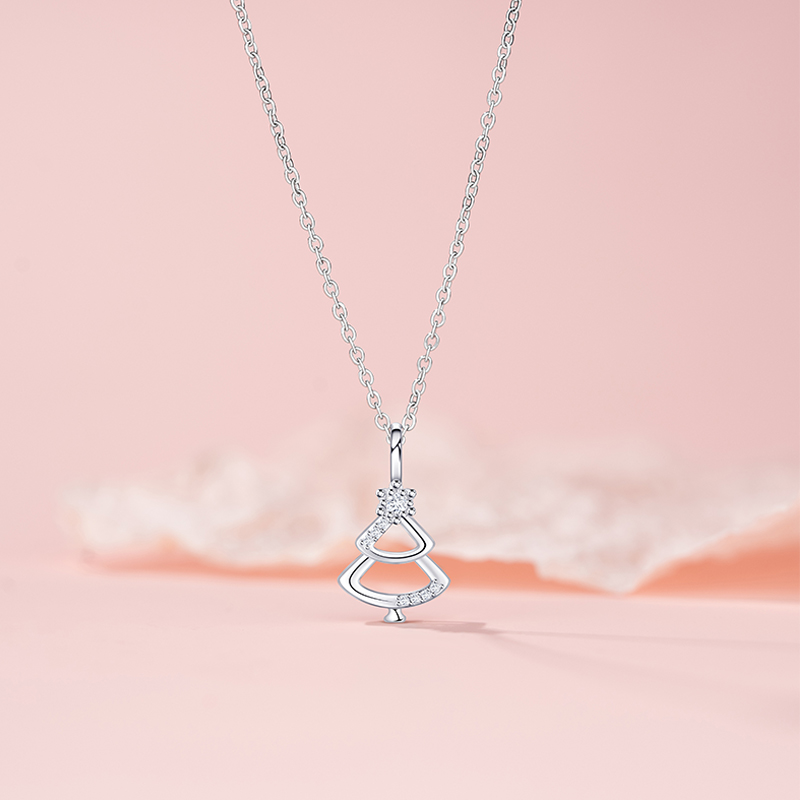 Women's Simplistic Hollow-Out Zirconia Christmas Tree Pendant Necklace from the Christmas Collection