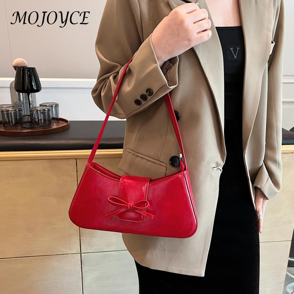 Women Small Underarm Bag PU Leather Leisure Armpit Handbag Solid Color Fashion Shoulder Purse Girls Outdoor Daily Bag