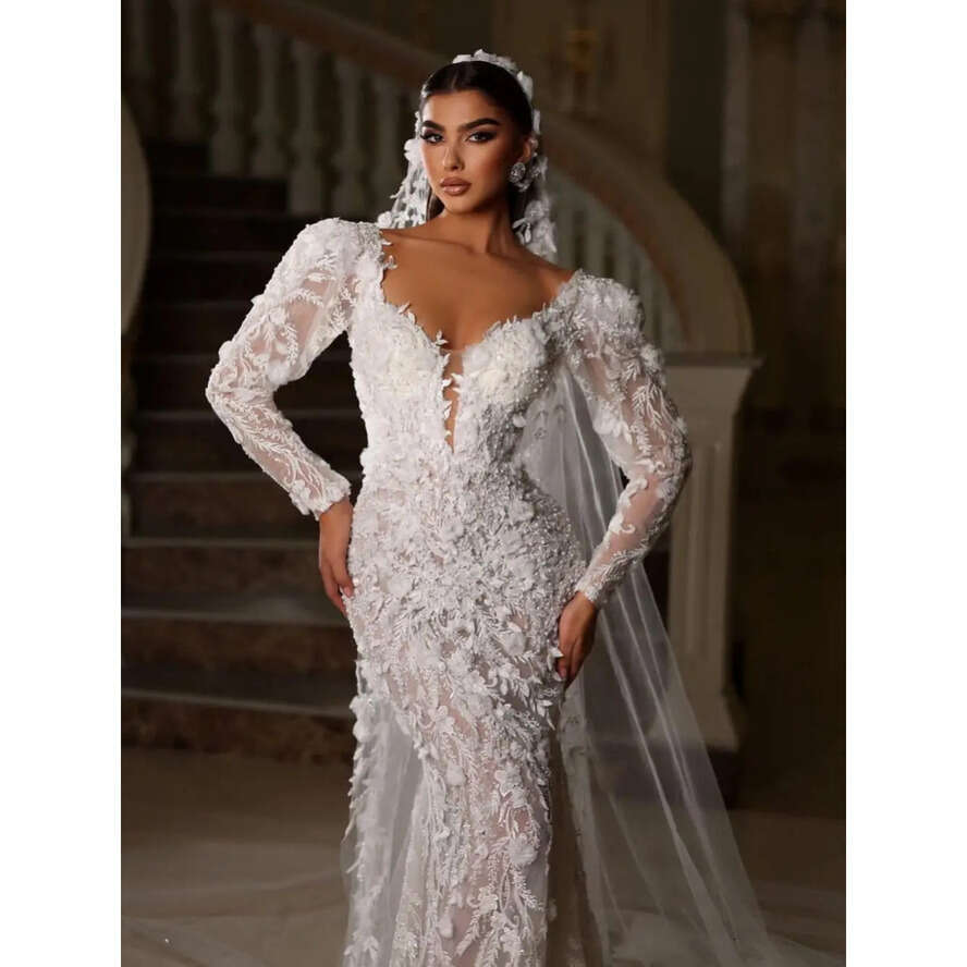 Romantic Appliques Wedding Dress 3D Wers Pearls Sequins Bridal Gown Customized Bride Dresses Vestidos De Novia