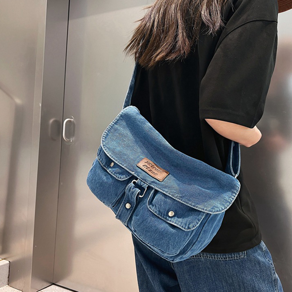 Women Vintage Crossbody Bag Multi Pocket Crossbody Pouch Large Capacity Versatile Adjustable Strap Jean Bag for Travel Work