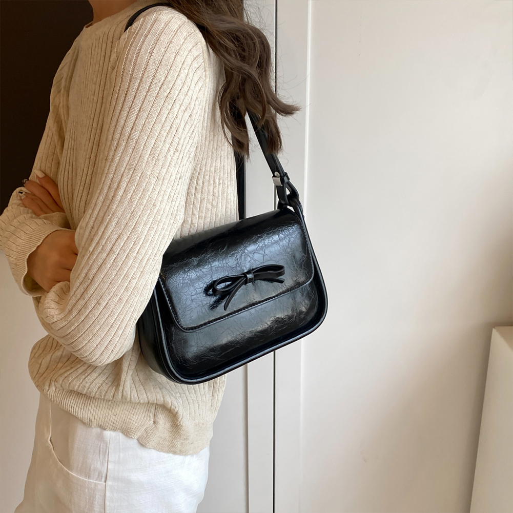 Women Retro Shoulder Bag PU Leather Bow Classic Designer Crossbody Bag Solid Color Square Underarm Bag Girls Dating Bag