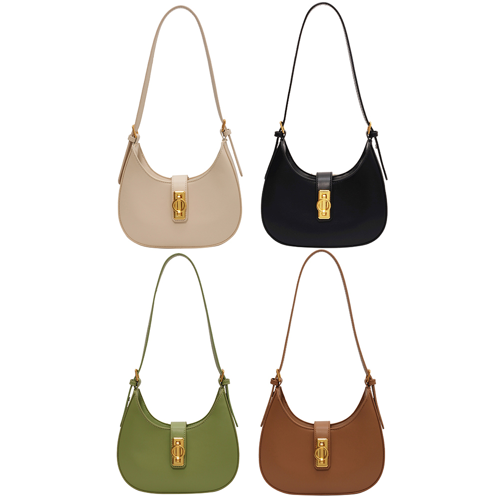 Crescent Shoulder Bag PU Leather Adjustable Strap Solid Handbag for Women with Zipper Closure Crossbody Bag Travel Commuter Bag