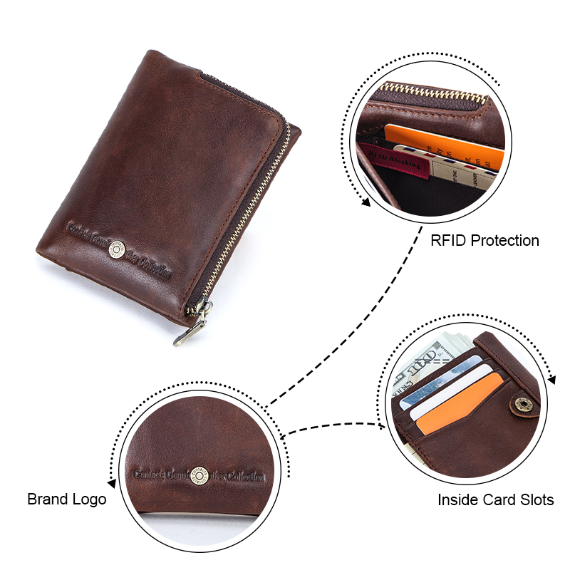 CONTACT'S Genuine Leather Men Short Wallets High Quality Card Holder Coin Purse Money Clip Male Mini Wallet Men's Bag Handbags