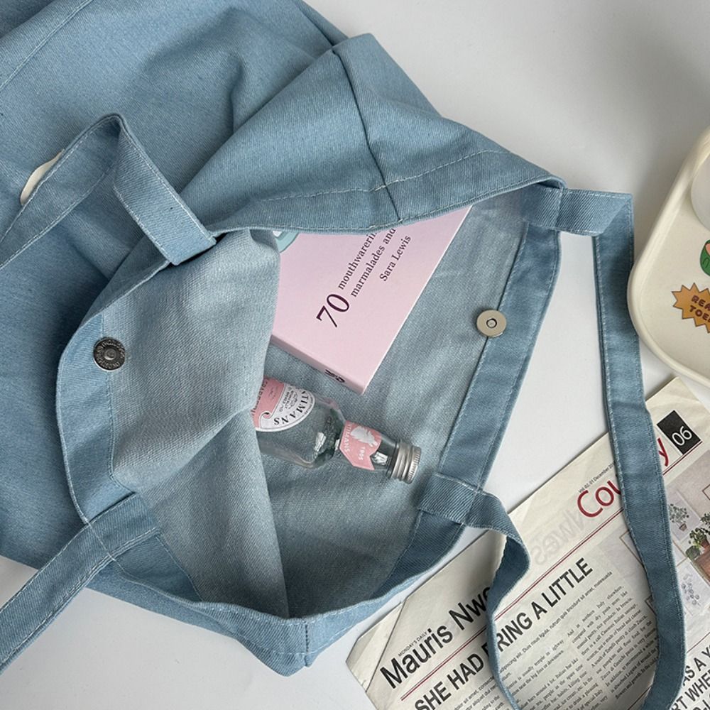 Leisure Commute Denim Cloth Bag Korean Style Letter Canvas Drawstring Shoulder Bag Fashion Large Capacity Denim Handbag Unisex