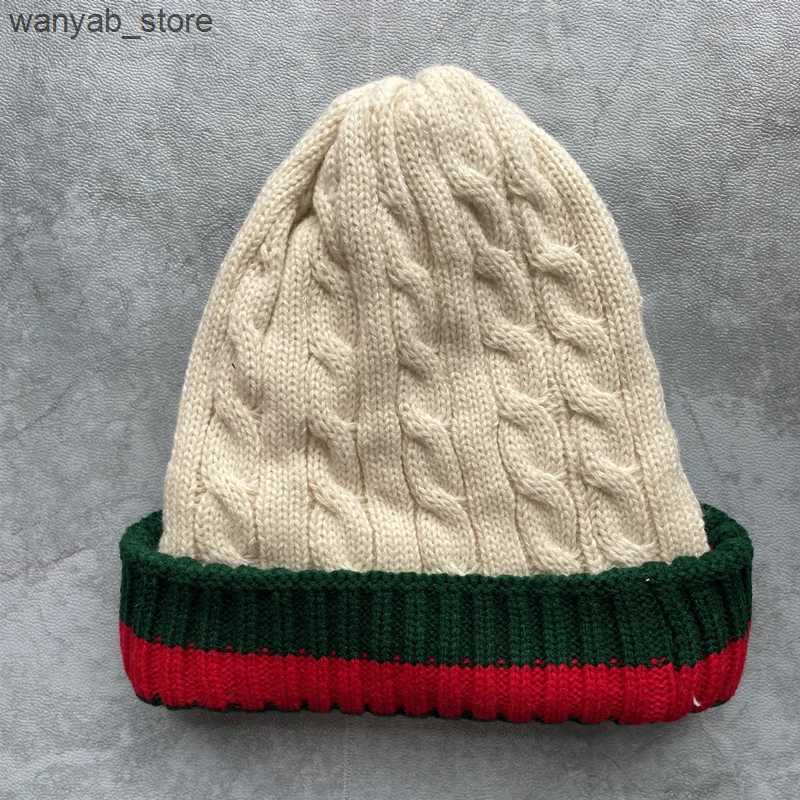 Beanie/Skull Caps Simple Winter Womens Knitted Hat Plus Velvet Warm Beanie Striped Twist Wool Mens Pullover Cold Hats L240910