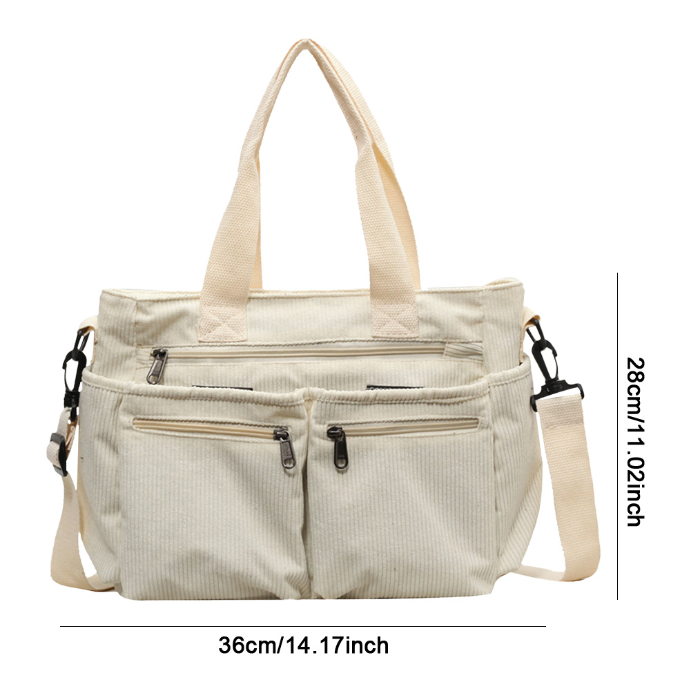 Large Capacity Shoulder Bag Women Corduroy Crossbody Bag with Multi Pockets Messenger Bag Zipper Commuting Bag