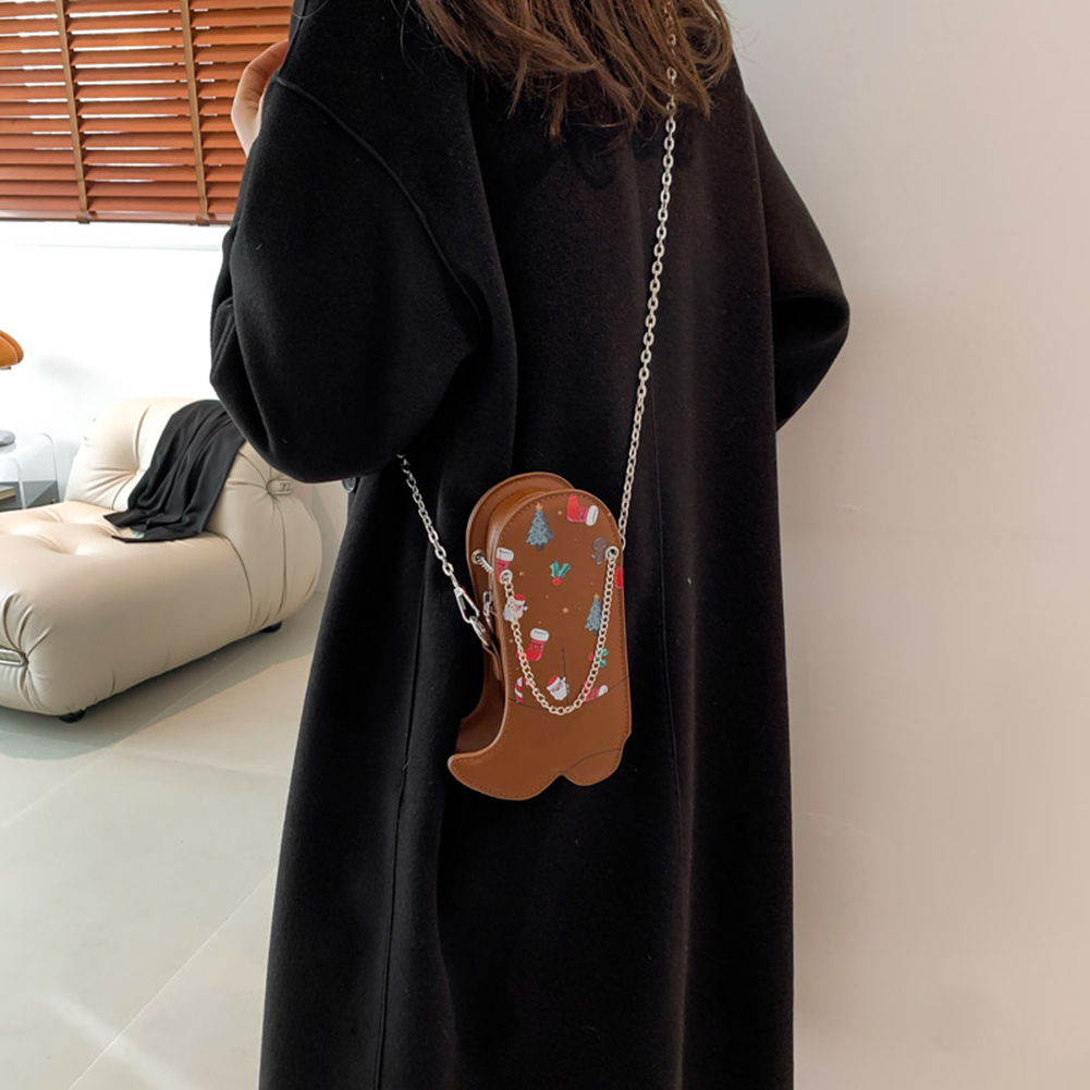 Christmas Creative Shoulder Bag Large Capacity Boots Shape Casual Satchel Bag Chain Strap PU Fashion Messenger Bag Funny Handbag