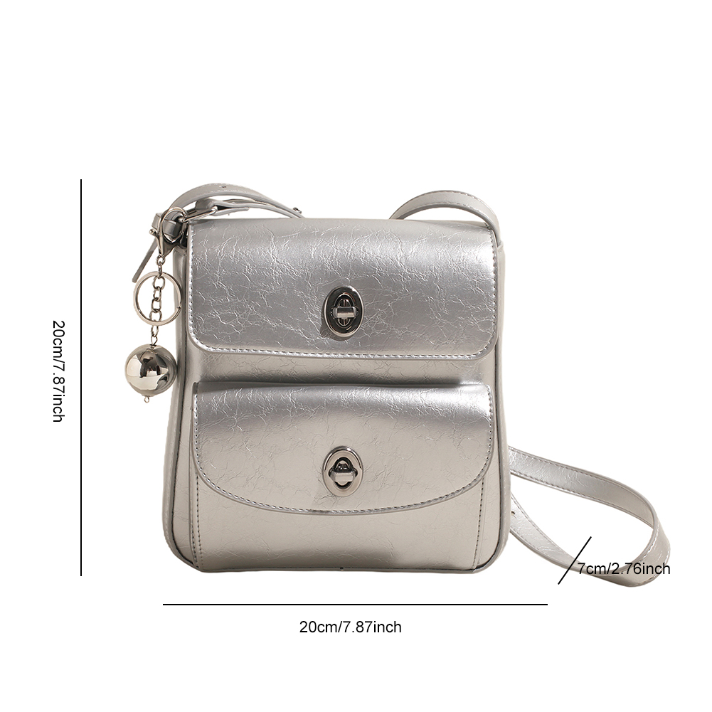 Women Oil Wax Leather Flap Shoulder Bag Double Pocket Crossbody Bag Adjustable Strap Clutch Purse for Work Summer Phone Bag
